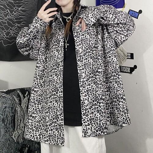 Women Leopard Print Single Breasted Long Sleeve Shirts Harajuku Lady Loose Street Shirt Autumn Spring Korean Fashion Clothes
