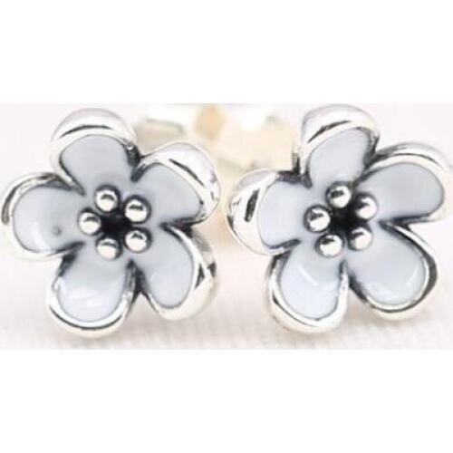 Fashion 2017 new 925 sterling silver tiny cute white enamel daisy 3d flower european brand silver girl stud earring