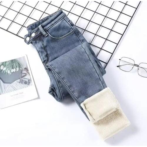 Plus size Winter Thicken Jeans Female Plus velvet Denim Pants Black Womens tretch Bottoms Jeans Skinny Pants Warm Trousers 2021