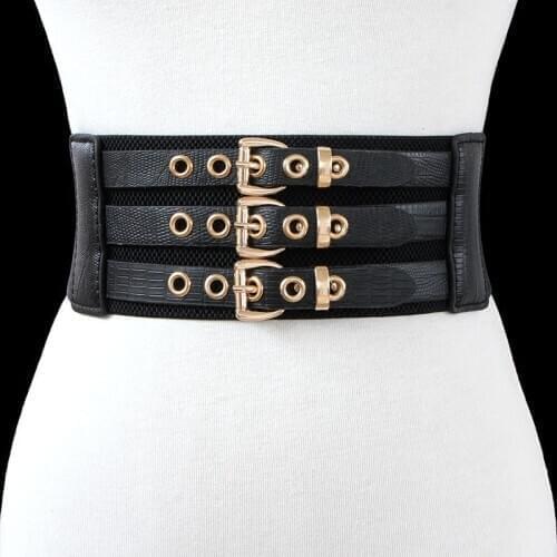 Free shipping new fashion punk elastic waist belt width women crocodile pattern leather wide strap buckle SW256