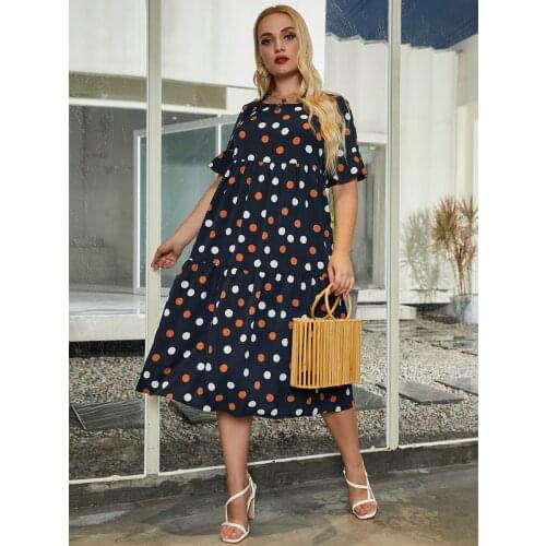 Plus Size Dresses Woman Summer 2021 Ruffles Short Sleeve Polka Dot Print Casual Beach Dress Loose Oversized Maxi Long Dresses