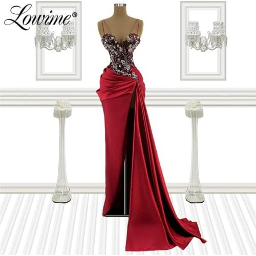Burgundy Prom Dresses Mermaid Beaded Handmade Plus Size Evening Dresses For Women Dubai Celebrity Dresses 2021 Party Gowns Robes