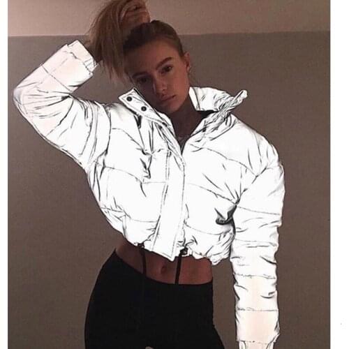 Winter Fashion Reflective Women Drawstring Warm Padded Jackets Top Cotton Coats New Ladies Parka Autumn Button Sportwear Jacket