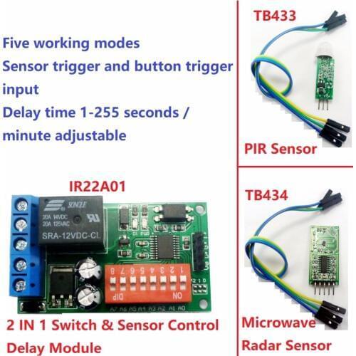 1CH Dc 12v Sensor Timer Delay Relay Module For Rcwl-0516 Hc-Sr505 Sw-420 Mq-2 Led Light Bar Garage Electric Door