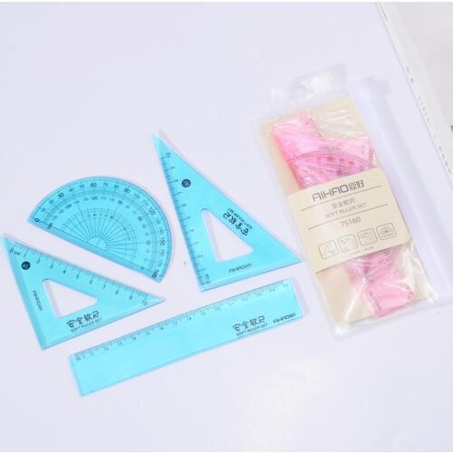 New 4 pcs/set Straight Ruler Protractor Students Math Geometry Soft Bendable Plastic Triangle A variety of Rulers Supplies