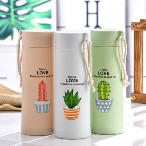 400ml Double Plant Water Cup Cartoon Fleshy Print with Cover and Drawstring Fresh Design Is Easy To Carry Simple and Fashionable