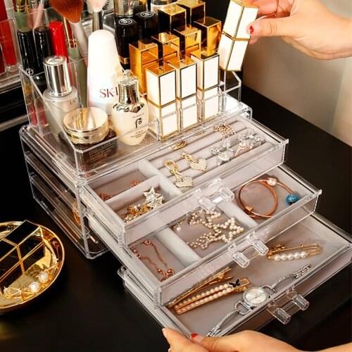 Acrylic Drawers Makeup Organizer Multifunction Jewelry Storage Box Lipstick/Cosmetic Brush Holder Desk Organizer