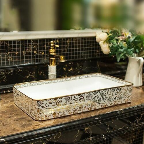 Big Rectangular Jingdezhen Bathroom ceramic sink Chinese wash basin Porcelain Counter Top ceramic Wash Basin bathroom sink