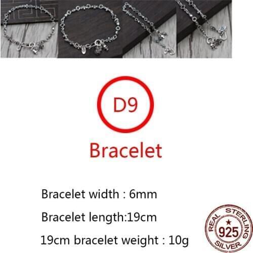 D9 s925 sterling silver bracelet retro personality jewelry punk hip-hop style cross letter shape gift for friends new hot