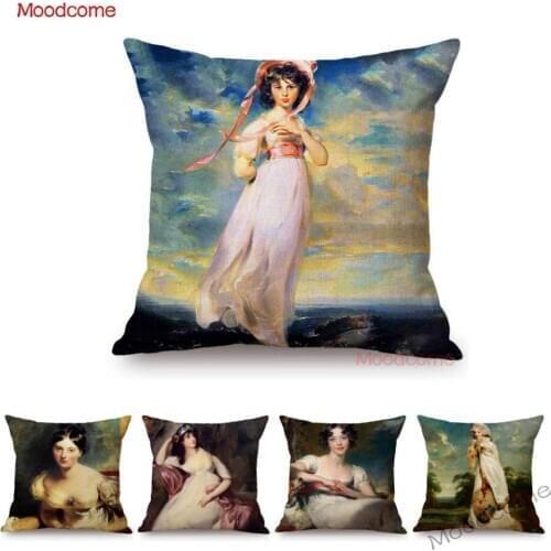 UK Artist Thomas Lawrence Elegant Royal Lady Duchess Princess Victorian Era Home Decorative Sofa Pillow Case Linen Cushion Cover