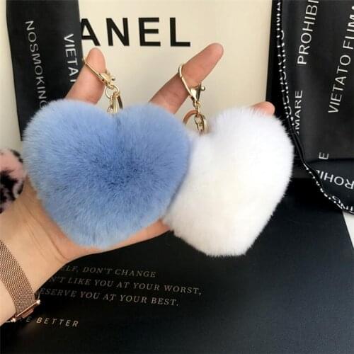 Hot Sale Low Price Heart Shape Plush Keychains Small Pendant Plush Toys Women Fluffy Fur Pom Pom Keyring Bag Hang