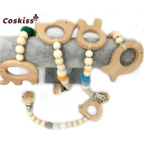 Baby Teething Toy Wooden Teether Animal Pacifier Clip Eco-friendly Teething Crochet Beads Chewable Infant Holder Wooden Teether