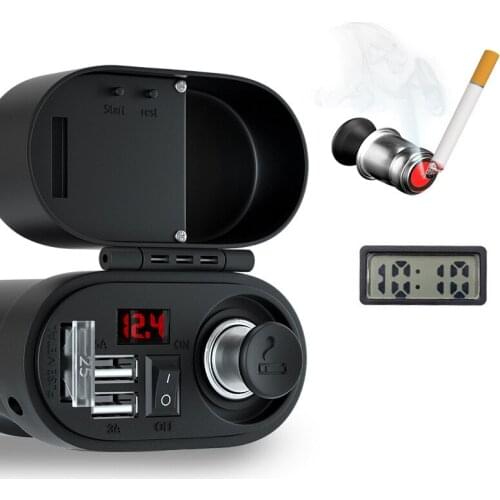 Motorcycle car mobile phone charger waterproof dual usb car cigarette lighter real-time monitoring voltage with clock meter