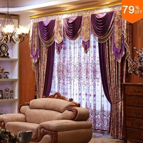 2018 new hot Luxury Purple Living Room Curtain Magical Luxury pattern flower on shining thread drapery luxurious window curtain