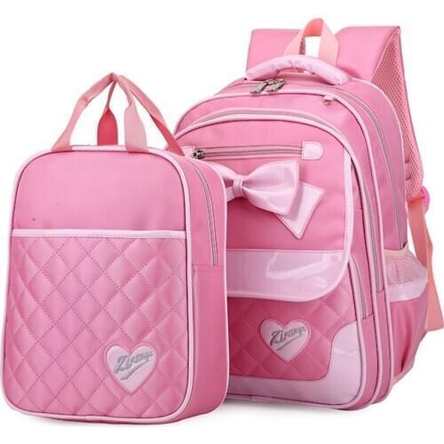 Kid Girl Backpack Student Schoolbag Wide Straps Double Zipper Top Handle Bowknot Breathable Pocket