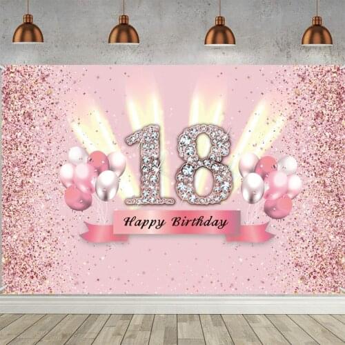 Happy 18th Birthday Backdrop for Girls Happy Eighteen Years Old Birthday Party Background Shining Glitter Spot Pink Party Banner