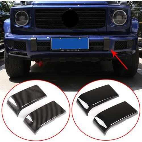 2 Pcs ABS Glossy Black Carbon Fiber Chrome For Mercedes Benz G Class W463 2019-2020 Car Front Bumper Trim Accessories