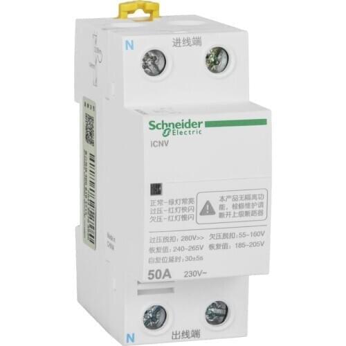 ICNV Instantaneous Voltage Coil Self-recovering Overvoltage Protector 2P 50A 230V Working Voltagea9c68250 Automatic Reset 25-35s