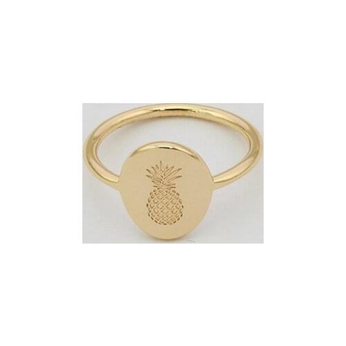 Delicate Wholesale Oval Gold Plated Engraved Ring Fashion Cute Pineapple Pattern Ring Women Jewelry