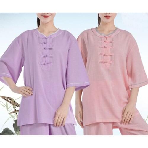 Summer female new short-sleeved cotton&linen Tai chi suit taijiquan uniforms kung fu martial arts clothing
