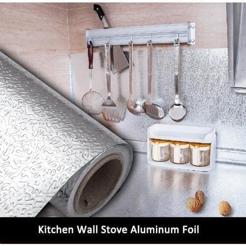 Kitchen Stickers Aluminum Foil Flowers Oilproof Waterproof Kitchen Stove Cabinet Self Adhesive Wall Sticker DIY Wallpaper