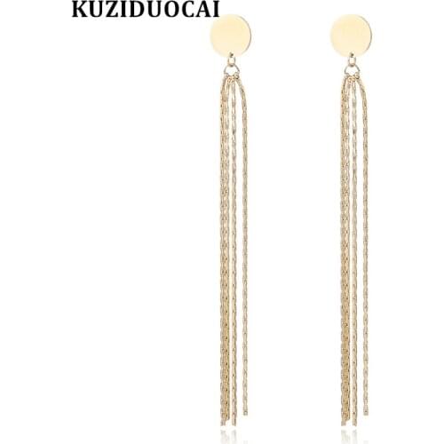 Kuziduocai New Fashion Jewelry Punk Modern Dangle Round Chain Titanium Stainless Steel Statement Drop Earrings For Women Brincos