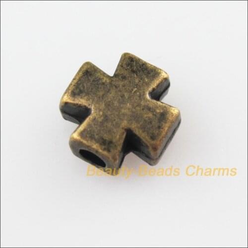 Fashion 35Pcs Antiqued Bronze Color Tiny Smooth Cross Spacer Beads Charms 8mm