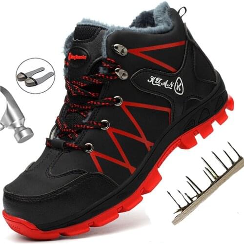 Mens Winter Boots Work Safety Shoes Steel Toe Shoes Anti-Smash Anti-Puncture Work Shoes Outdoor Hiking Plush Warm Snow Boots