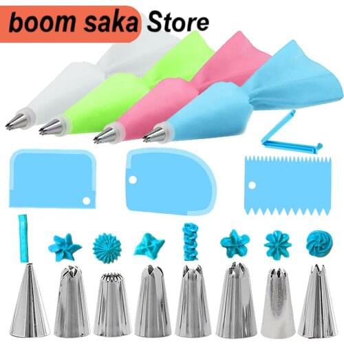 DIY Cake Decorating Tips Set 8/11Pcs/Set Silicone Kitchen Accessories Icing Piping Cream Pastry Bag 6 Stainless Steel Nozzle Set