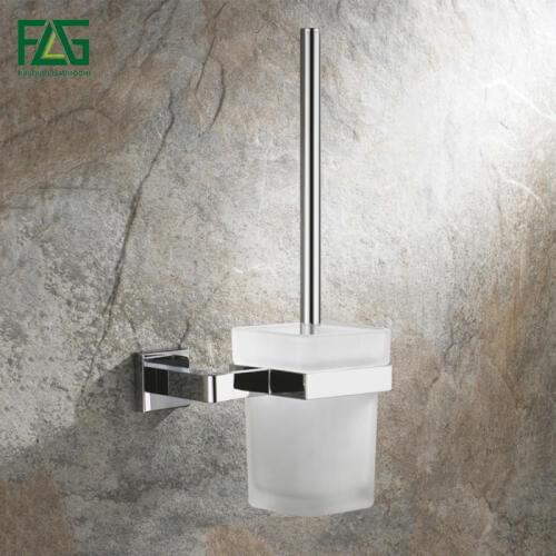 FLG Wall Mounted Square Toilet Brush Holder Brass Bathroom Hardware Ceramic Cups Chrome Polished Bathroom Accessories G133-09C