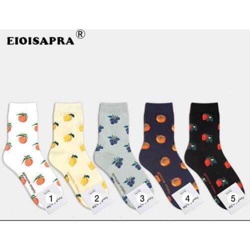 [EIOISAPRA]Creative Harajuku Korea Edition Women Socks Casual Fashion Orange Lemon Blueberry Persimmon Strawberry Fruit Socks