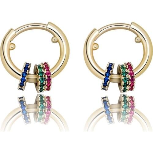 New Fashion Hip Hop Colorful CZ Stone Paved Bling 3 Circles Hoop Huggie Earrings for Men Women Unisex Jewelry Orecchini Donna