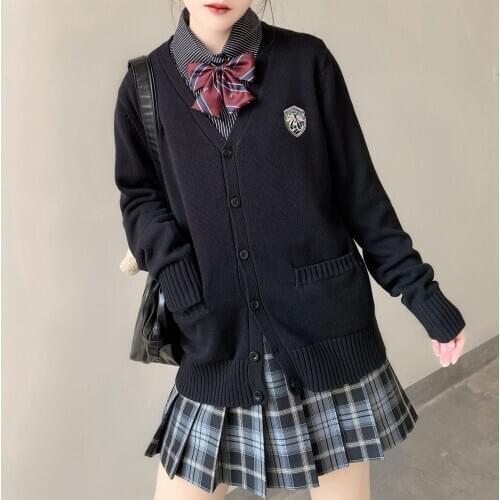 JK Uniform 2021 New Spring Autumn Long Sleeve Single-breasted Solid Color Sweater Cardigan Embroidery Pure Cotton Knitwear