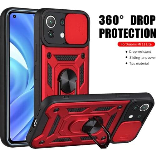 Shockproof Stand Ring Case For Xiaomi Mi 11 Lite 4G 5G Push Pull Camera Protection Phone Cover Coque For Xaomi Mi11 11Lite 6.55"