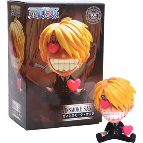 One Piece Sanji Q Ver. Liking Heart Mini Sitting PVC Action Figure Vinsmoke Family Sanji OP Luffy Zoro Model Toys 9cm