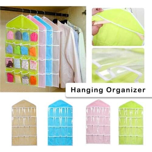 Foldable Underwear Hanging Bag Organizer 16 Grid Double Sided Storage Wardrobe Door Back Hanging Bag Socks Sundries Storage Bags
