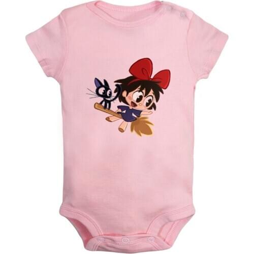 Cute Cat and Girl Kikis Delivery Service 5 Burning Man Funny Printed Newborn Baby Girl Boys Clothes Short Sleeve Romper Outfits