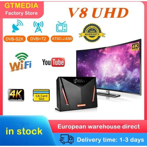 Gtmedia V8 UHD 4k satellite receiver DVB S2 Builting wifi support H.265 DVB-S/S2/S2X+T/T2/Cable/ATSC-C VS V8X With CA Card Slot