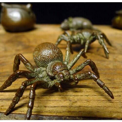 Big Spider Statue Pure Copper Tea Pet Table Ornament Lucky Home Decorations Accessories Antique Brass Animal Figurines Crafts