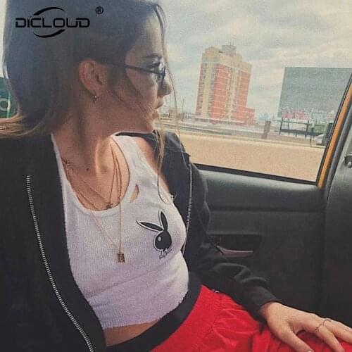 Gothic Punk Cool Girls Ripped Tank Top Women 2021 Summer Cute Rabbit Embroidery Crop Tops Harajuku Fashion Sexy Slim Cotton Vest