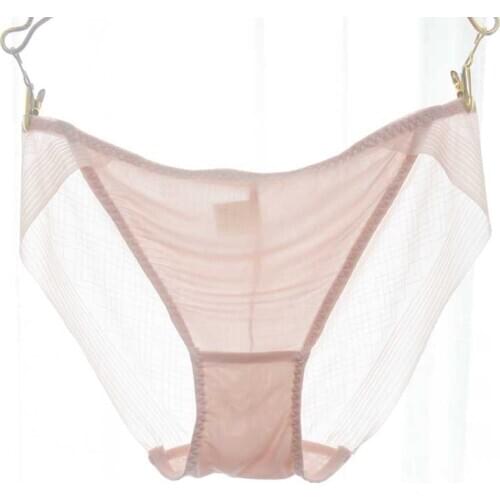 Womens 100% real silk front and crotch with full mesh sexy low rise panties briefs Underwear Lingerie S M L 1029