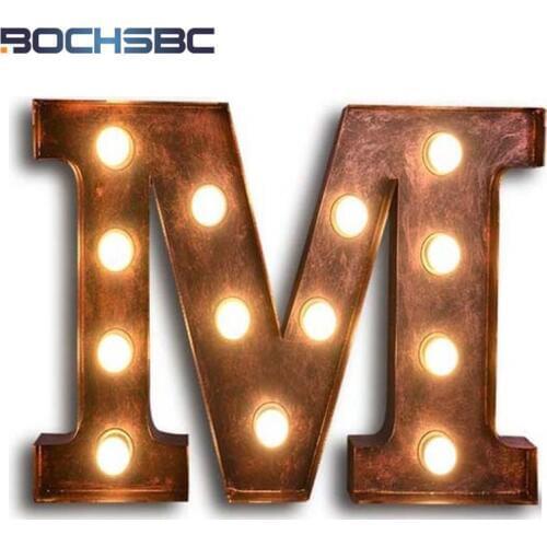 BOCHSBC Vintage Art Deco Wall Lamp Letters M Lights Cafe Bar American Industrial Loft Metal Letter Light Luz de pared Lampara