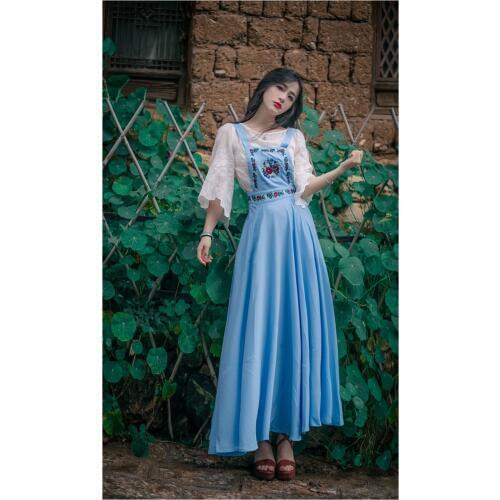 High Quality Explosions Leisure print embroidery matching Dresses Women Summer sweet Casual Dress