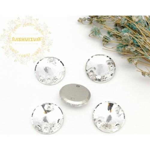 High-grade White ROUND Glass Crystal sew on Flat rhinestones with TWO holes Diy wedding dress accessories Free shipping