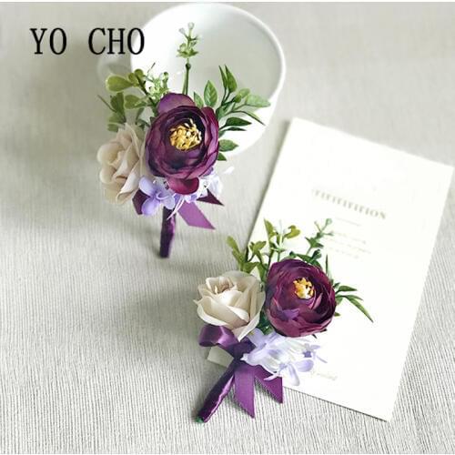 YO CHO Purple Temperament Models Rose Groom Bride Bridal Sisters Ceremonial Wedding Supplies Mens Ball Celebration Ribbon Tied