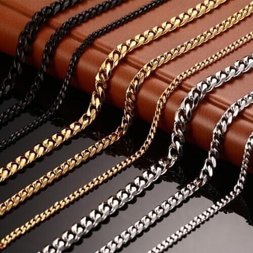 Hip Hop Jewelry Stainless Steel Cuban Link Chain Gold Black Silver Color Male Jewelry