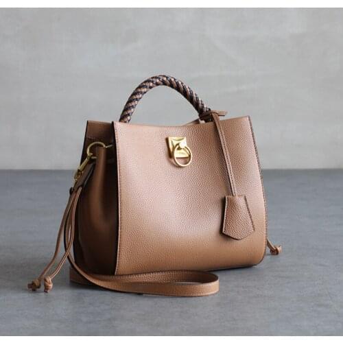Women Fashion Drawstring Bucket Bag Genuine Cow Leather Handbag Luxury Cowhide Crossbody Purses
