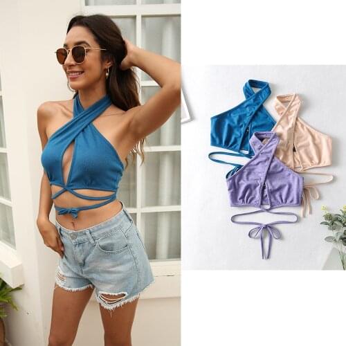 Women Crop Top Solid Crossover Sexy Tank for Womens Short Tube Tops Streetwear Hollow Out Strapless Tops