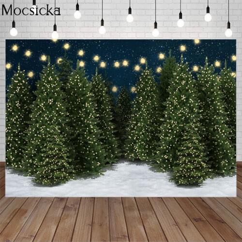 Winter Backdrops Snow Forest Pine Trees Light Bokeh Photography Background Christmas Tree Photophone Birthday Photozone Props