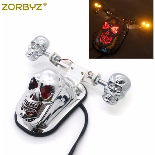 ZORBYZ Chrome Motorcycle Skull Turn Signal Rear Fender Brake Tail Light For Harley Honda Yamaha Custom